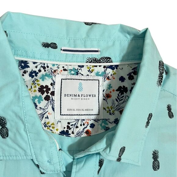 Denim & Flower Men’s Pineapple Pattern Button Up Shirt, Size XL - Picture 3 of 8